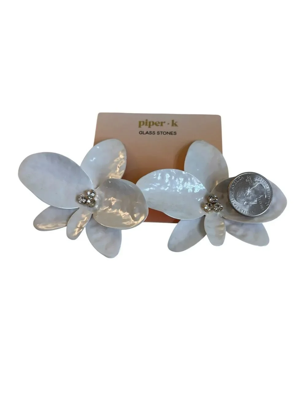 Pearlescent  & Textured Oversized White Orchid Blossom Earrings.